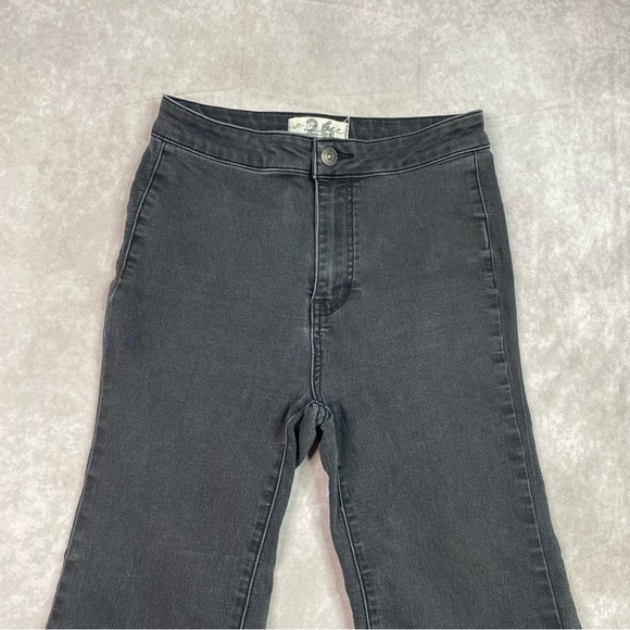 Free People Jeans 26 Black Youthquake Flare Bell Bottom High Crop Stretch Pant - Picture 3 of 16